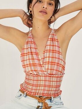 Pilcro Anthropologie Jessie Smocked Plaid Top XS